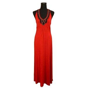 A.N.A A New Approach Red Beaded Halter Maxi Dress Size S sundress vacation beach